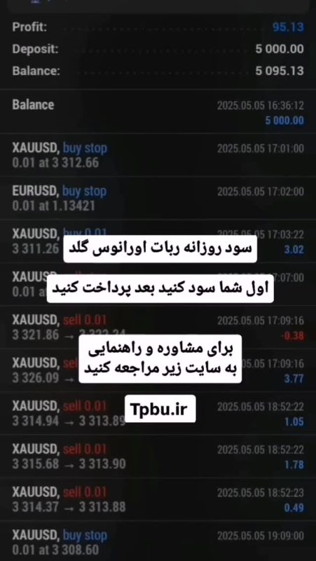 برآیند معاملات  امروز 5 may 2025  ربات اورانوس طلا ، ربات دلار آفرین 

95 دلار س...